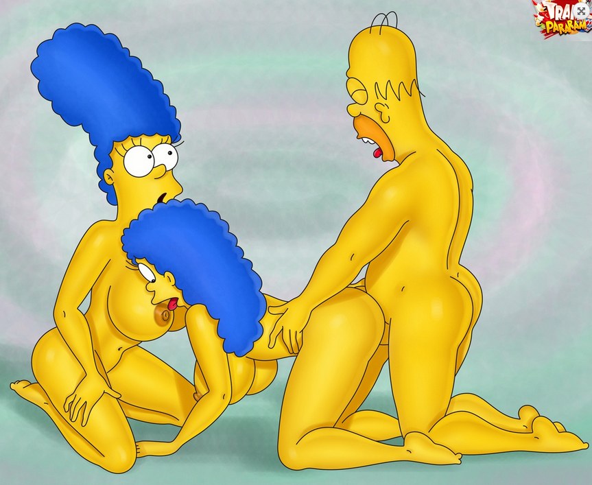 Homer Simpson and Marge Simpson fucking in threesome.