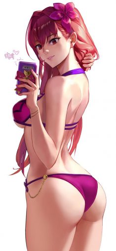 A cartoon girl in a sexy bikini doing a self-image
