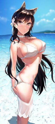 Busty girl in bikini by the sea