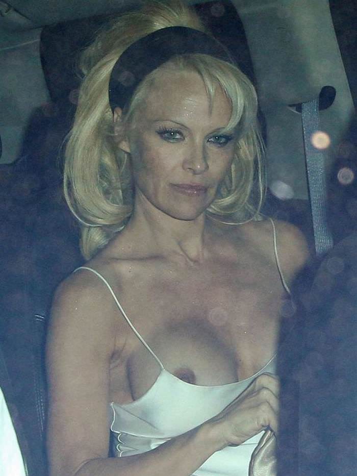 Pamela Anderson Flashing Boob Outside Chateau Marmont Restaurant
