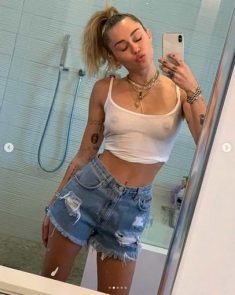 Miley Cyrus See Through Top Selfies