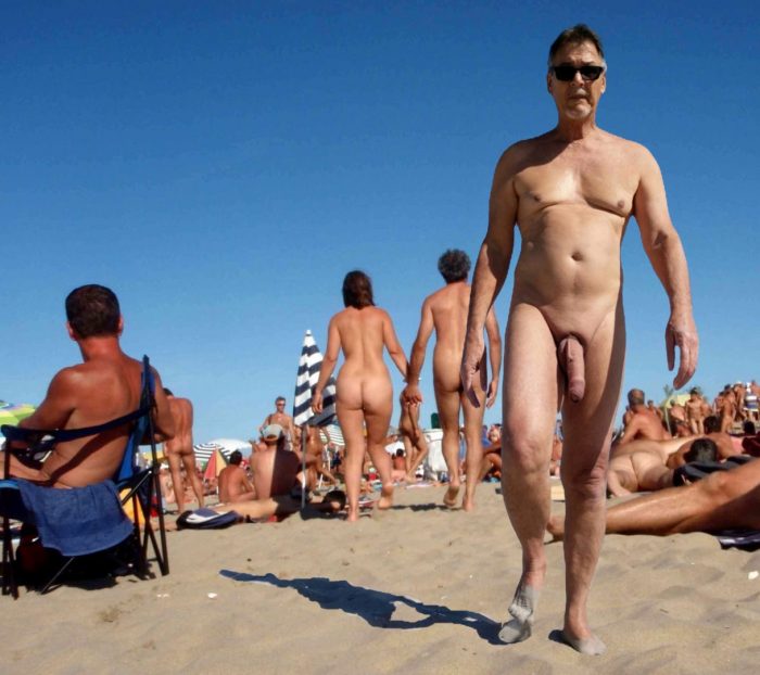 True nudist with big cock on a nudist beach