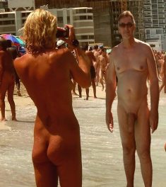 True nudist with big cock on nudist beach with friends