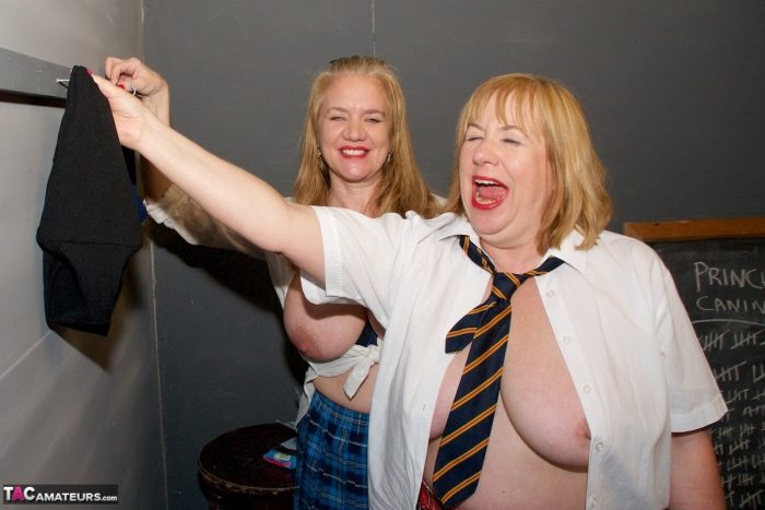 Two coeds and their teacher show their boobs and pussies in a classroom-10